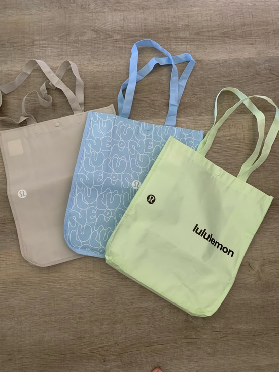 lululemon athletica Handbags - Lululemon Reusable Tote Bag Trio - Lime, Light Blue, Taupe